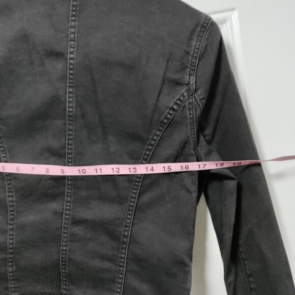 Articles Of Society Moto Jacket Black Denim Faux Fur Collar Zippered Pockets M - Picture 9 of 11